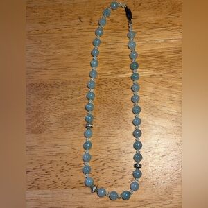 Vintage 17” Green Jade Necklace with smooth round Beads/ rhondelle spacer